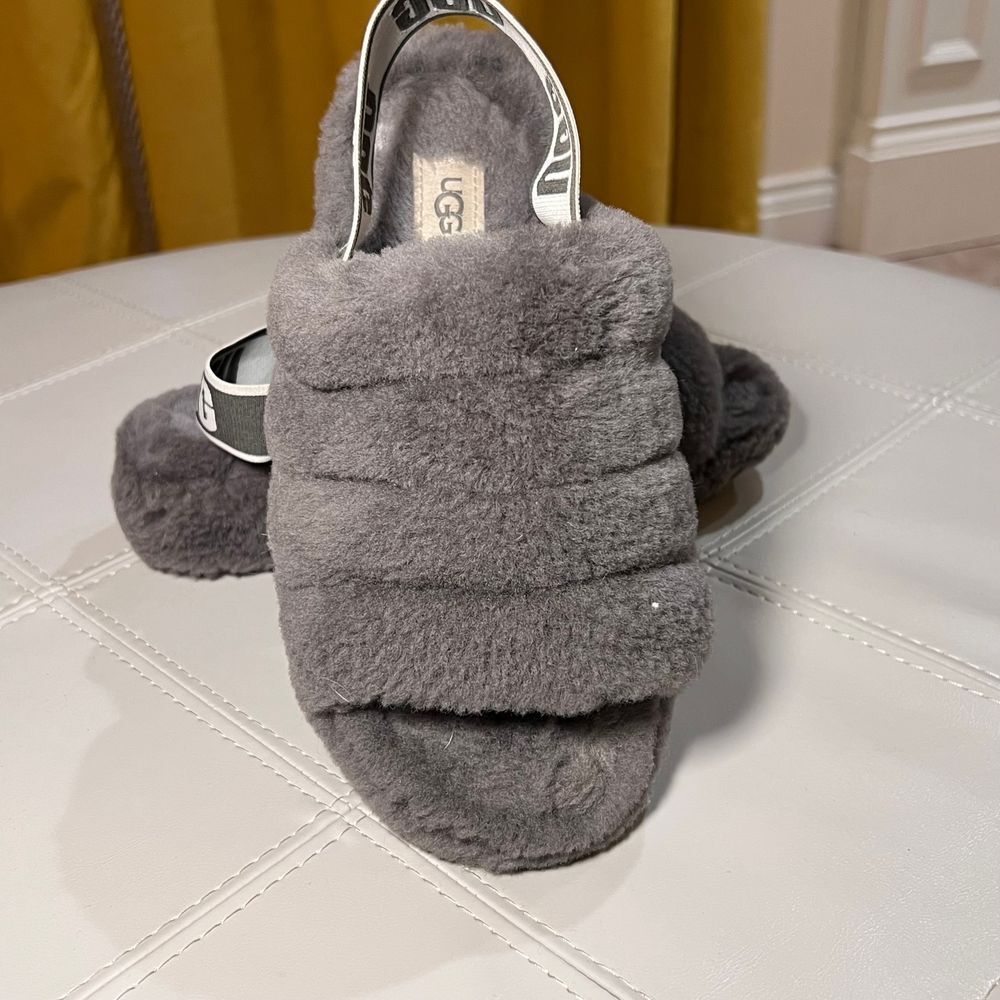 UGG Gray Fluffy Slippers